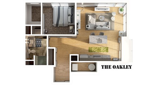 Floor plan for 1 bed, 1 bath, 748 sqft